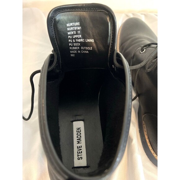 Boots Steve Madden men\'s black faux leather desert size 11 lace up ribbon tag main image 2
